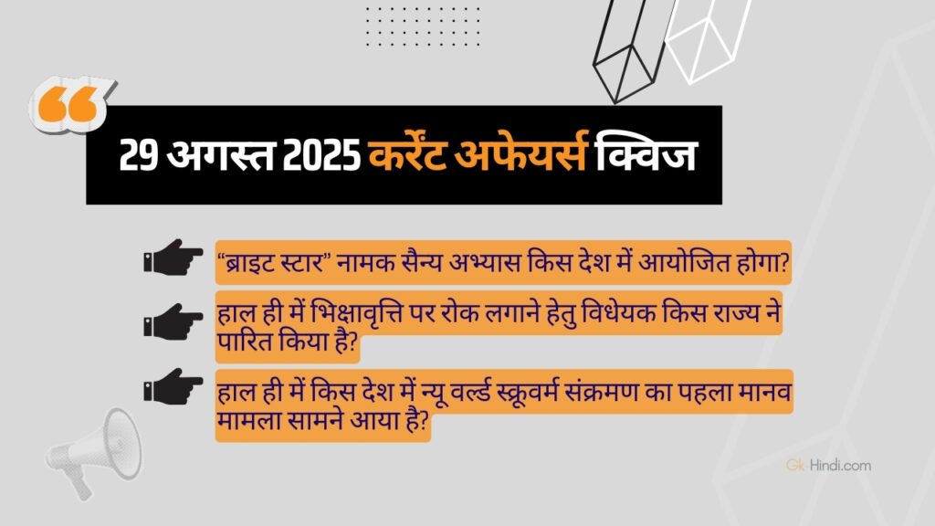 29 August 2025 Current Affairs in Hindi